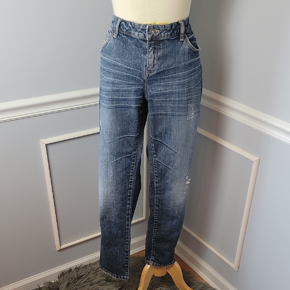 AXCESS Stretch Modern Slim‎ Medium Wash Mid-Rise Distressed Destroyed Jeans 14